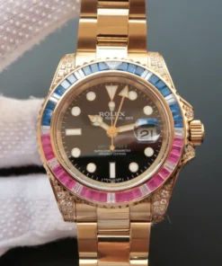 Alternative view of Rolex SUBMARINER GOLDEN BLUE / RED DIAMOND BLACK DIAL 40MM