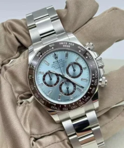 Alternative view of Rolex Cosmograph Daytona Platinum Ice Blue Dial with Chestnut Brown Ceramic Bezel