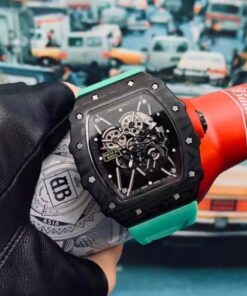 Alternative view of RM 35-01 Black Bezel Red Markers Green Rubber Strap RUML3