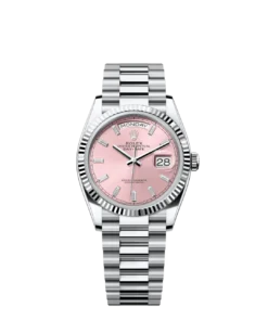 Rolex Day-Date 40 Pink Dial Fluted Bezel in Platinum