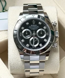 Alternative view of Rolex Cosmograph Daytona Stainless Steel Black Dial with Diamond Hour Markers