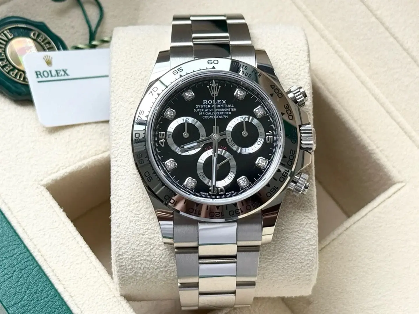 Rolex Cosmograph Daytona Stainless Steel Black Dial with Diamond Hour Markers - Image 2