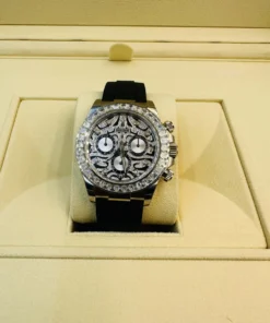 Alternative view of Rolex Cosmograph Daytona White Gold Baguette Diamond Bezel with Pavé Diamond Dial & Oysterflex Bracelet