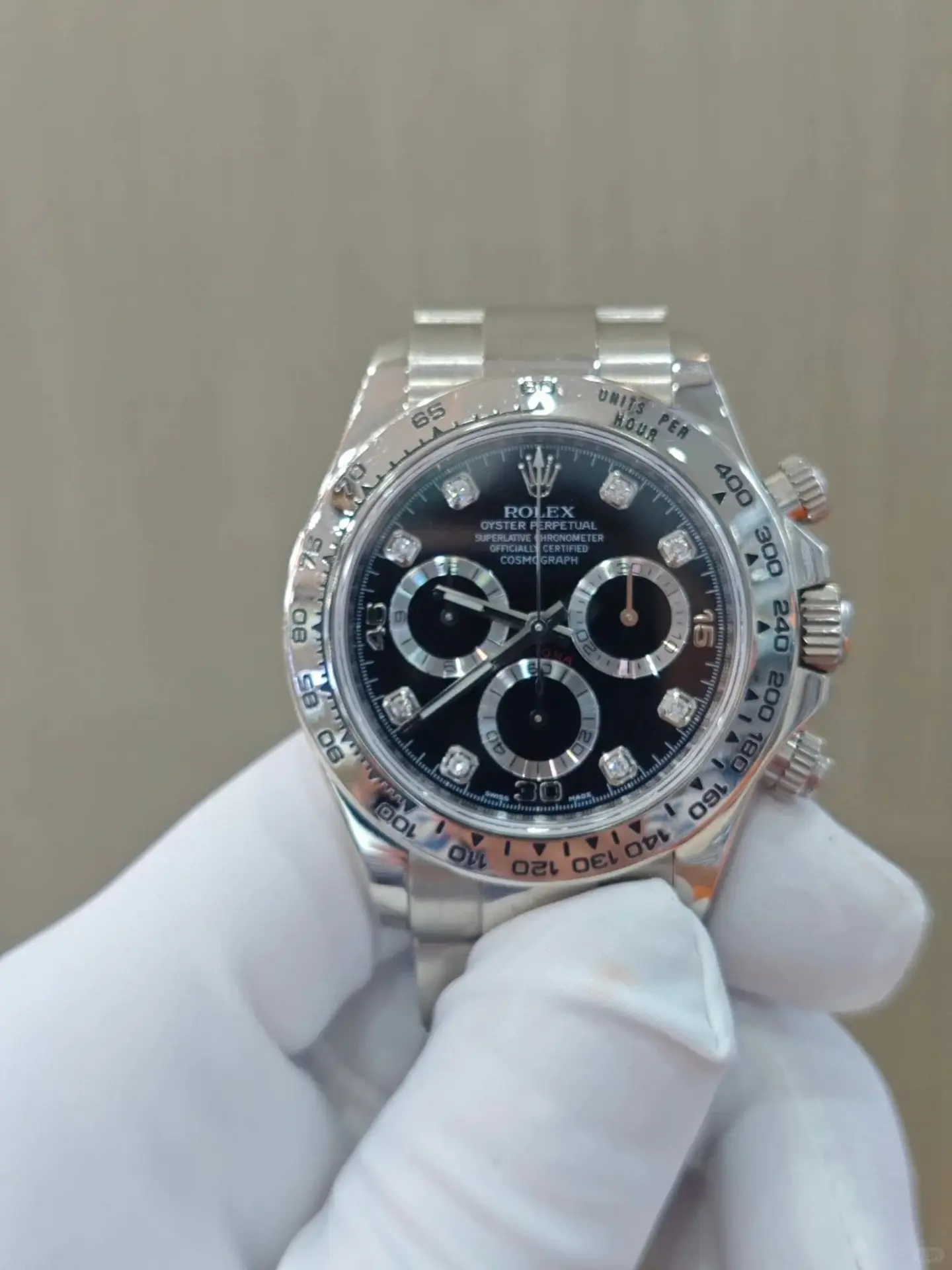 Rolex Cosmograph Daytona Stainless Steel Black Dial with Diamond Hour Markers - Image 6