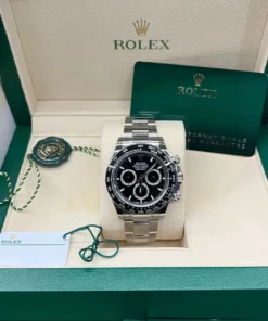 Alternative view of The Oyster Perpetual Cosmograph Daytona is made in Oyster steel with a black dial and contrasting counters