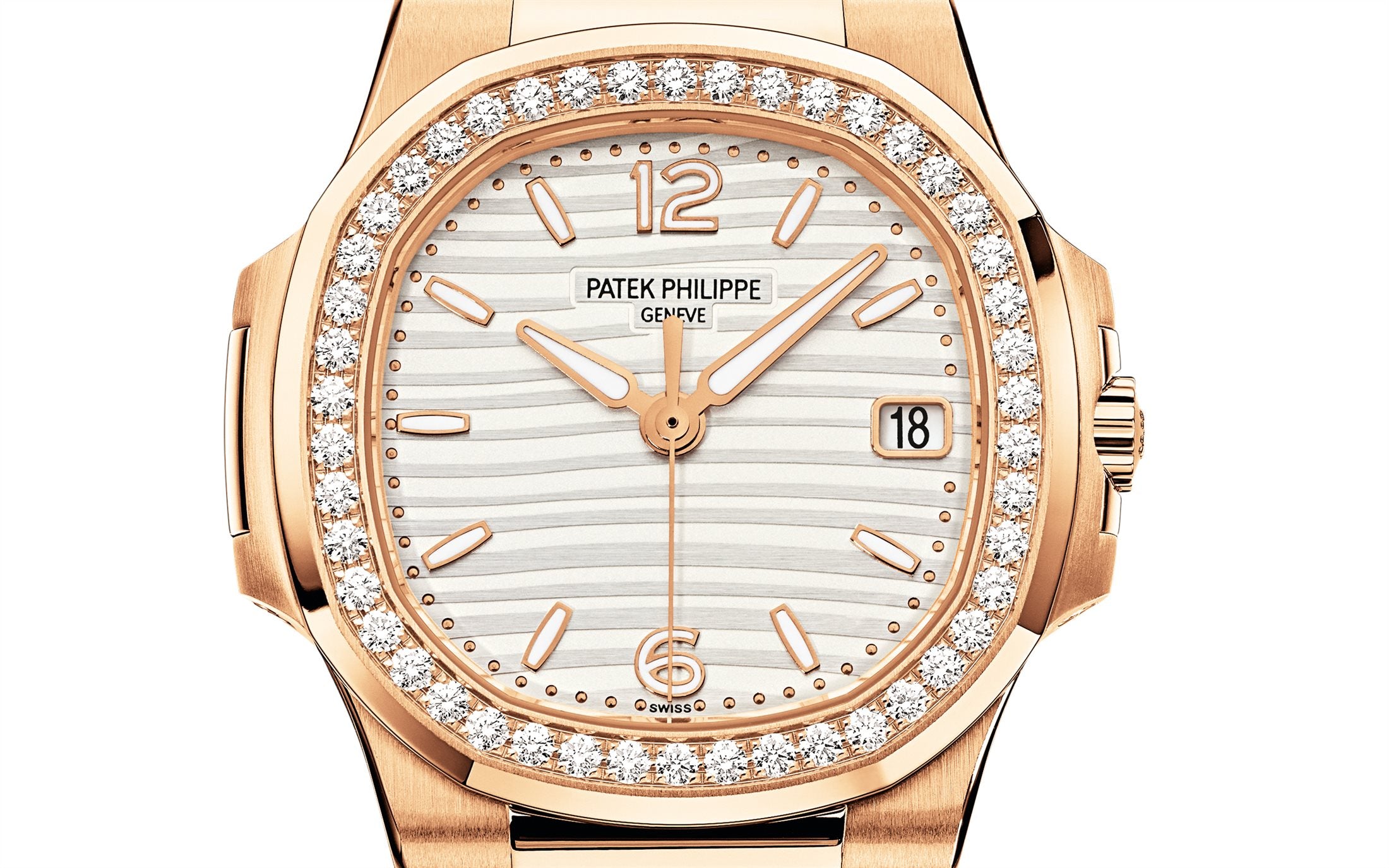 Nautilus Quartz Diamond Ladies Watch, 18k Rose Gold, 32mm - Image 2