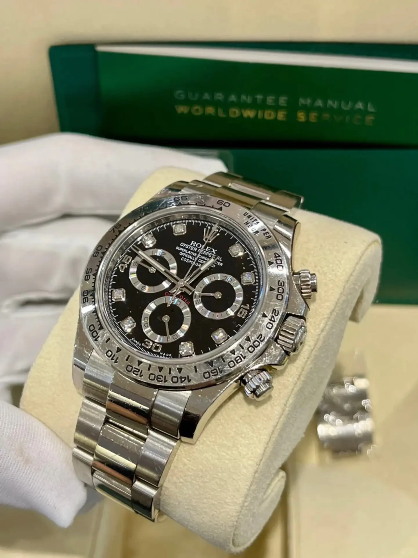 Rolex Cosmograph Daytona Stainless Steel Black Dial with Diamond Hour Markers - Image 5