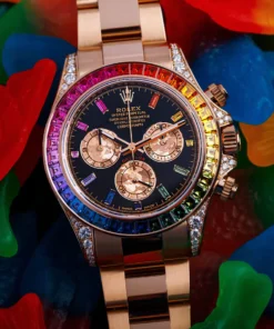 Alternative view of Rolex Cosmograph Daytona Rainbow Yellow Gold Black Dial