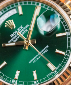 Alternative view of Rolex Yellow Gold Day-Date Fluted Bezel Green Index Dial President Bracelet