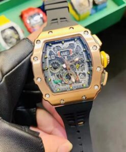 Alternative view of RM 11-03 Skeleton Dial Rose Gold Bezel Black Rubber Strap ZY 7750