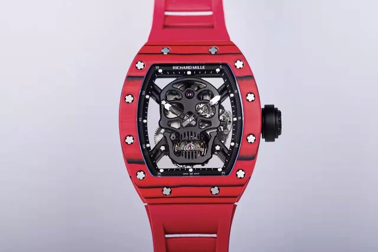 RM 52-01 Skull Black Dial Red Bezel Red Rubber Strap JB Tourbillon 1