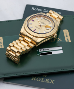 Alternative view of Rolex Day-Date II 218238 Full Set Factory Ruby Baguette Dial