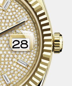 Alternative view of Rolex Day-Date Yellow Gold Pavé Dial Fluted Bezel