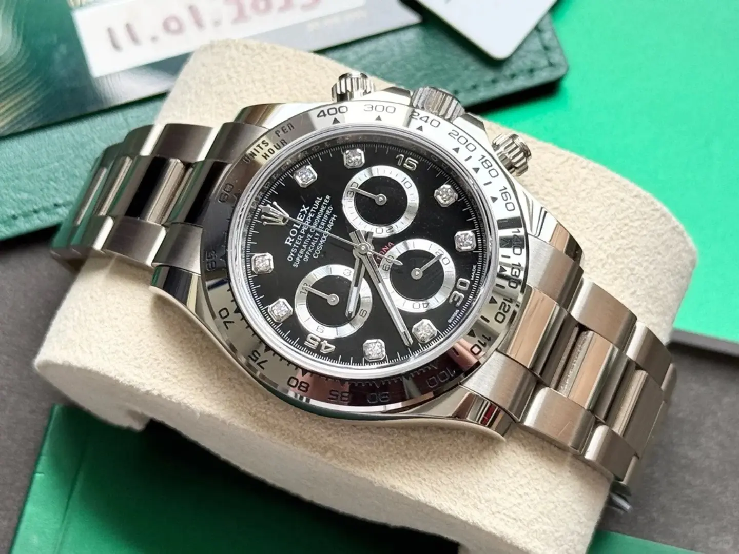 Rolex Cosmograph Daytona Stainless Steel Black Dial with Diamond Hour Markers - Image 3