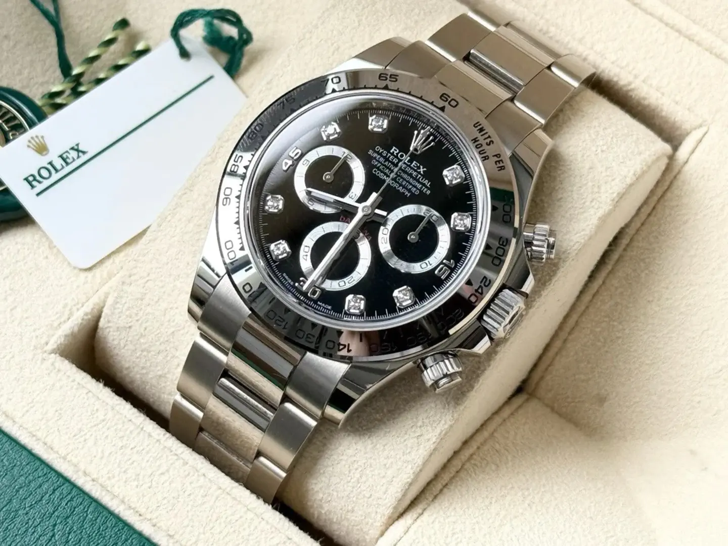 Rolex Cosmograph Daytona Stainless Steel Black Dial with Diamond Hour Markers - Image 4