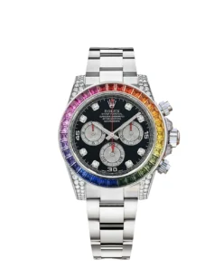 Rolex Cosmograph Daytona Rainbow White Gold Black Dial with Diamond Bezel