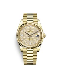 Rolex Day-Date Yellow Gold Pavé Dial Fluted Bezel
