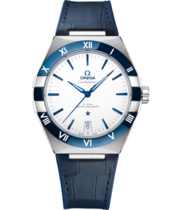 Constellation 41 mm, steel on leather strap