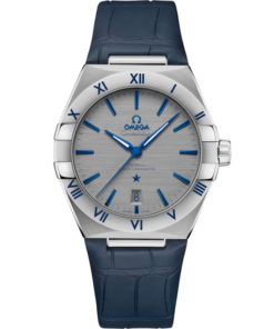 Constellation 39 mm, steel on leather strap