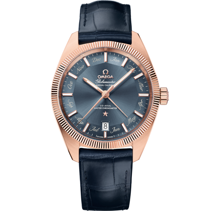 Constellation Globemaster 41 mm, Sedna™ gold on leather strap