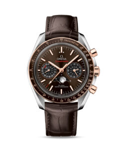 Speedmaster Moonphase 44.25 mm, steel ‑ Sedna™ gold on leather strap