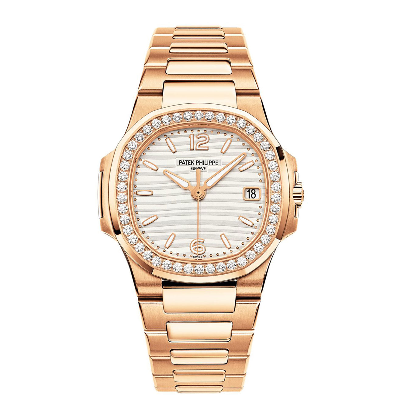Nautilus Quartz Diamond Ladies Watch, 18k Rose Gold, 32mm