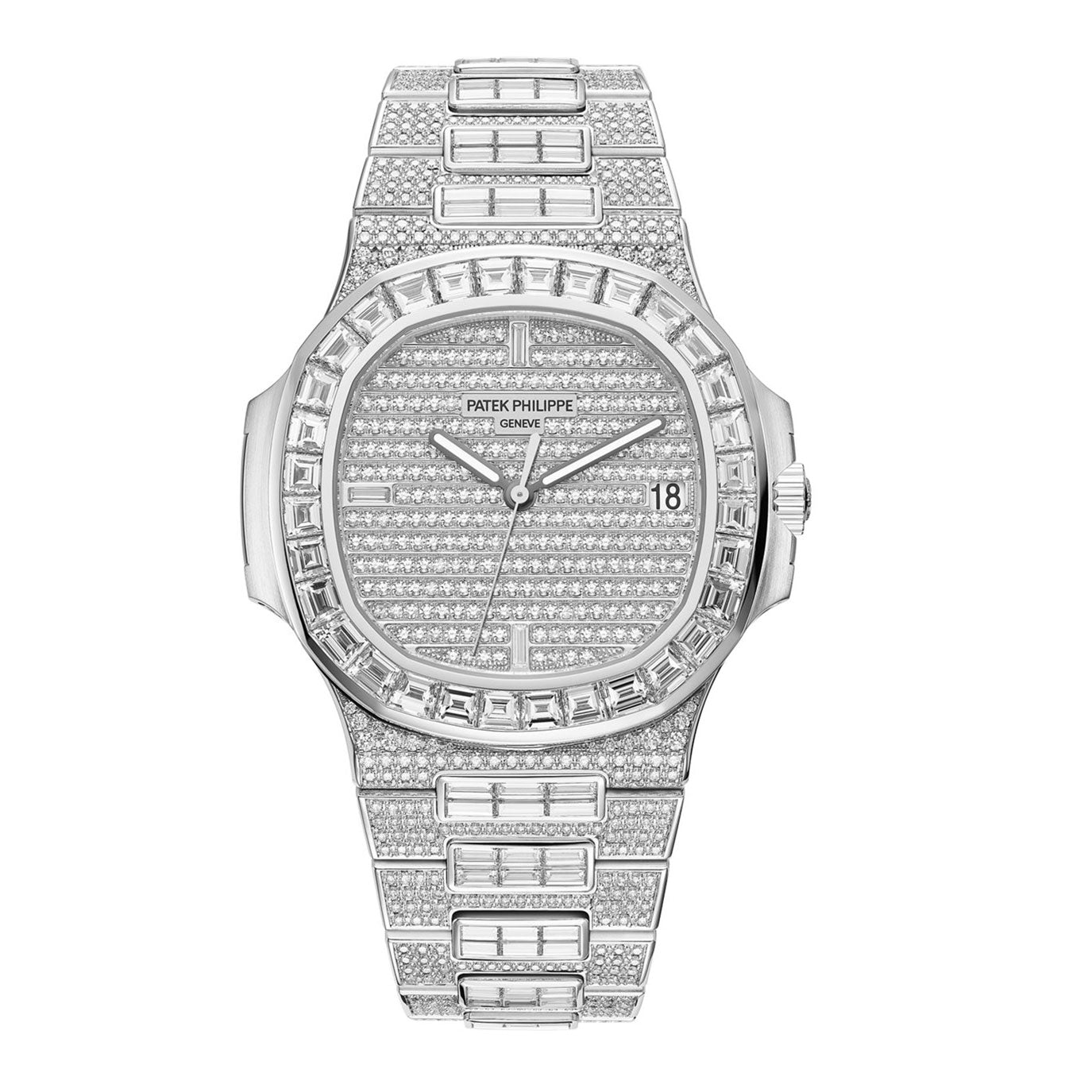 Nautilus Date, Sweep Seconds Watch, 18k White Gold and 1,343 diamonds